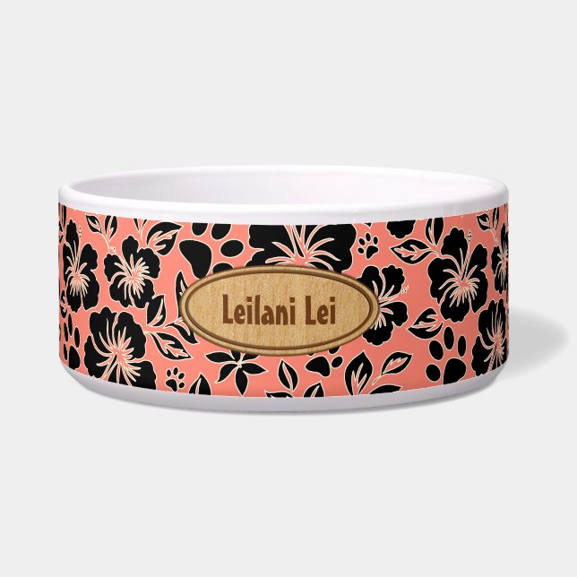 Lilikoi Paw Hawaiian Hibiskus Monogram Coral Napf (Vorderseite)