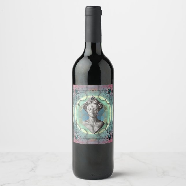 Lilith Fantasy Goddess heilige Geometrie schöne Kü Weinetikett (Vorderseite)