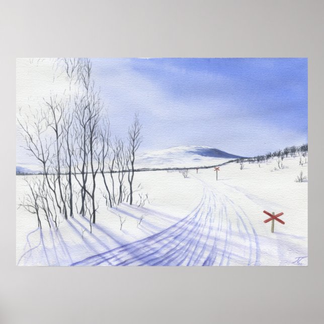 Lill-ulvån Winter in den schwedischen Bergen Poster (Vorne)