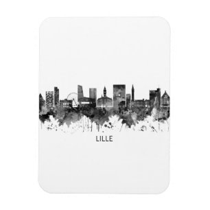 Lille France Skyline BW Magnet