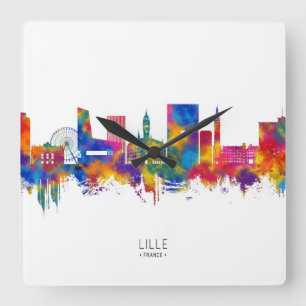 Lille France Skyline Quadratische Wanduhr