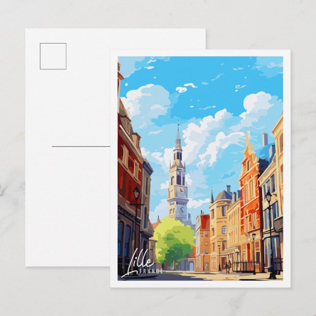 Lille France Vintage Illustration Postkarte (Vorne/Hinten)