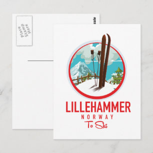 Lillehammer Norwegen Ski-Logo Postkarte