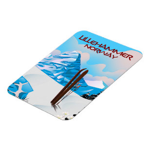 Lillehammer Norwegen Skiposter. Magnet