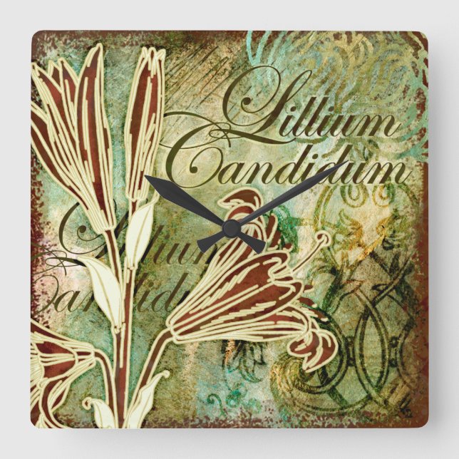 Lillium Candidum Quadratische Wanduhr (Vorderseite)