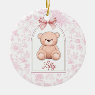Lilly Benutzerdefiniertes rosa Teddy-Bär-Kinderz Keramik Ornament