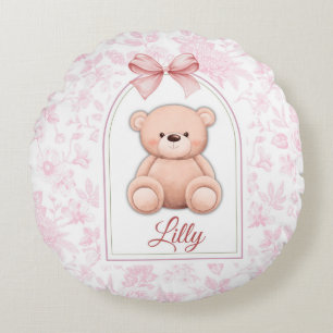 Lilly Benutzerdefiniertes rosa Teddy-Bär-Kinderz Rundes Kissen