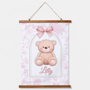 Lilly   Benutzerdefiniertes rosa Teddy-Bär-Kinderz Wandteppich Mit Holzrahmen