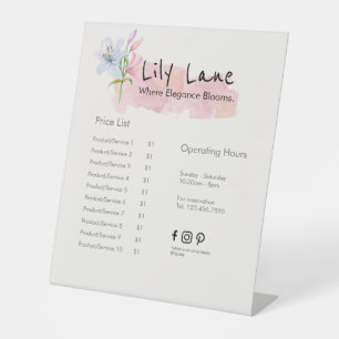 Lilly Pink Floral Artistry Preisliste Sockelschild