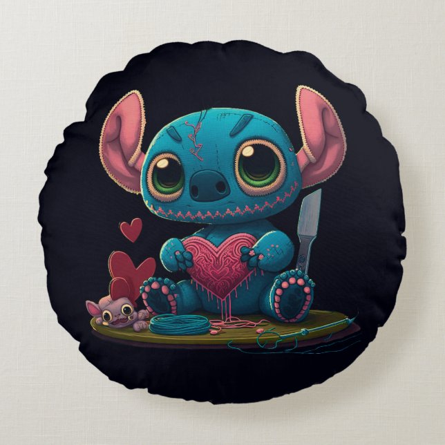 Lilo und Stitch Valentine Hearts Graphic Pillow Rundes Kissen (Vorderseite)