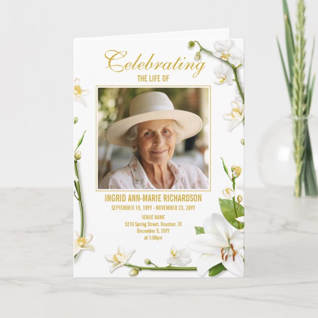 Lily 2-Foto-Beerdigung-Programm der Weißen Orchide Programm (Vorderseite)