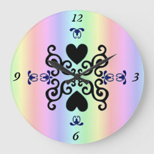 Lily and Heart on Rainbow Große Wanduhr
