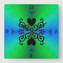 Lily and Heart on Rainbow Quadratische Wanduhr