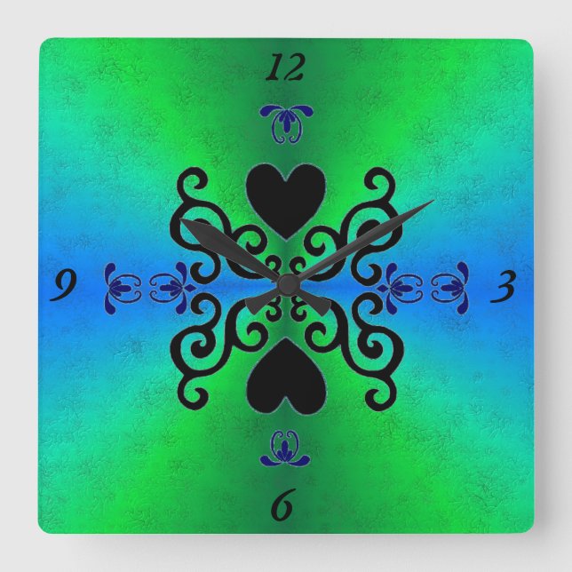 Lily and Heart on Rainbow Quadratische Wanduhr (Vorderseite)