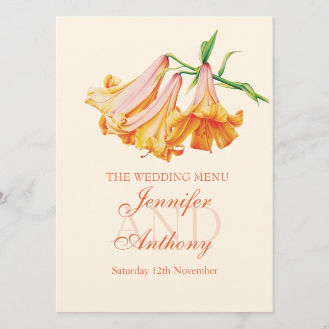 Lily Bell Fine Art Hochzeitsmenü Menükarte (Vorderseite)