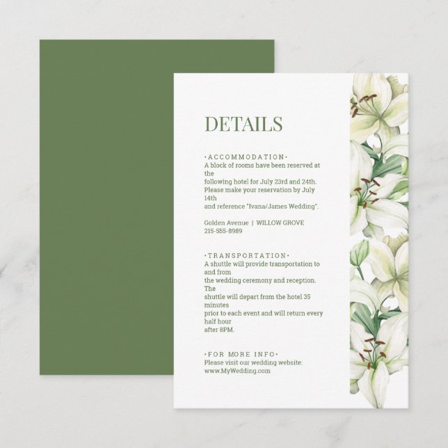 LILY Blossom Elegance Wedding Details Begleitkarte (Vorne/Hinten)