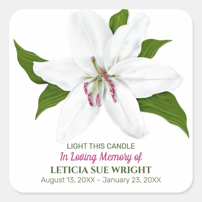 Lily Blume Beerdigung Memorial Quadratischer Aufkleber (Vorderseite)