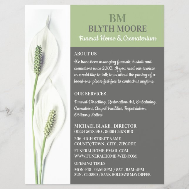 Lily Blume, Beerdigung Zuhause, Direktoren Flyer (Vorne)