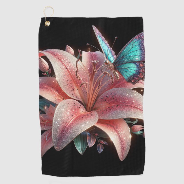 Lily Blume & Butterfly Golfhandtuch (Vorderseite)