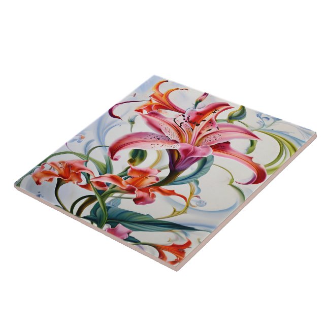 Lily Blume in lebhaften Farben auf hellem Hintergr Fliese (Seite)
