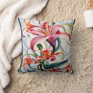 Lily Blume in lebhaften Farben auf hellem Hintergr Kissen