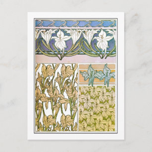 Lily Blume of Art Nouveau Style, Mucha Postkarte