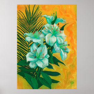 Lily Blume Palmblättrige, Frühlingsbläsermalerei Poster
