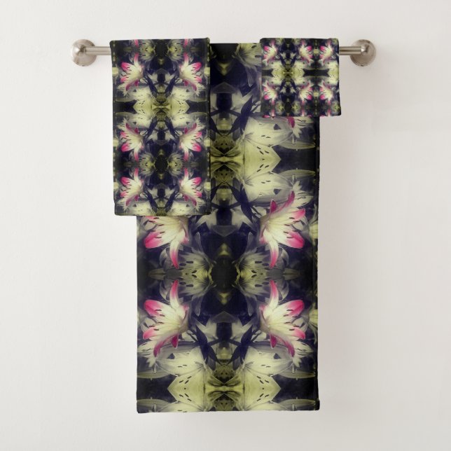 Lily Blume Schwarz-Weiß-Partial Abstrakt Badhandtuch Set (Insitu)