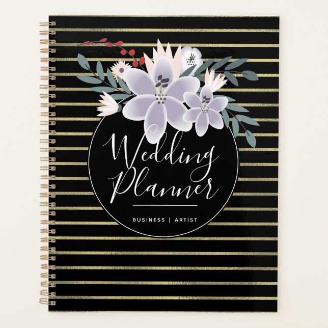 Lily Bouquet Foil Stripes Wedding Planer (Vorderseite)