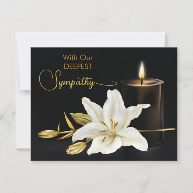 Lily Candle Black Gold Beileid Mitteilungskarte (Vorderseite)