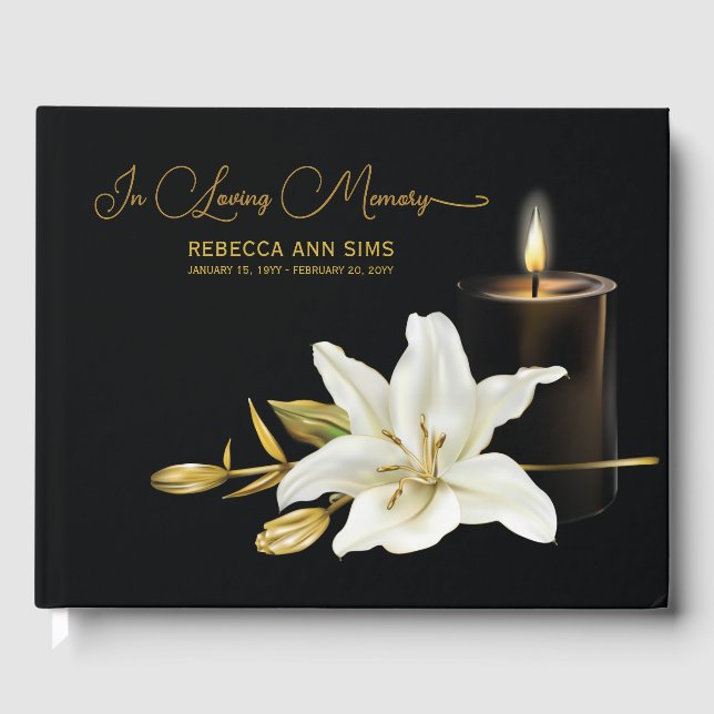 Lily Candle Funeral Guest Book Gästebuch (Vorderseite)