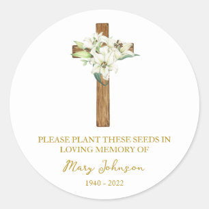 Lily Cross Gedenk Funeral Samenpaket Runder Aufkleber