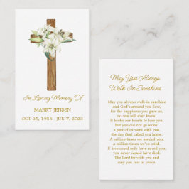Lily Cross Memorial Funeral Prayer Card Visitenkarte