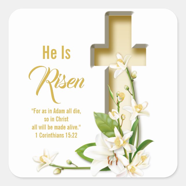 Lily Cross Scripture ist er verschwiegen Quadratischer Aufkleber (Vorderseite)