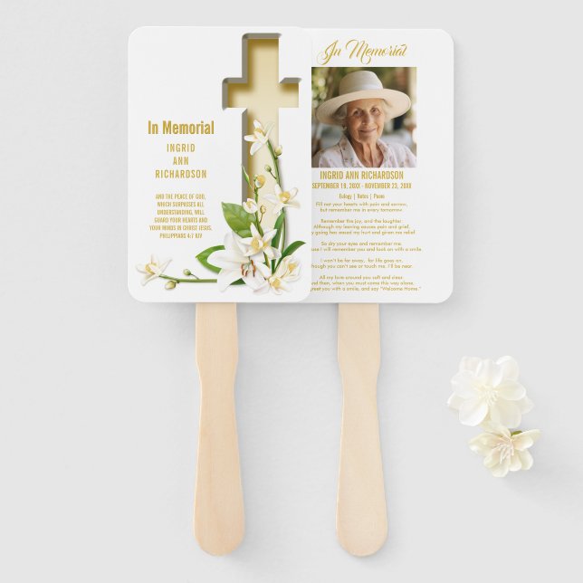 Lily Cross Scripture Memorial Hand Fan Fächer (Vorne und Hinten)
