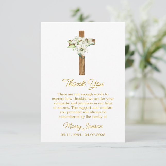 Lily Cross Sympathy Thank You Card Dankeskarte (Stehend Vorderseite)