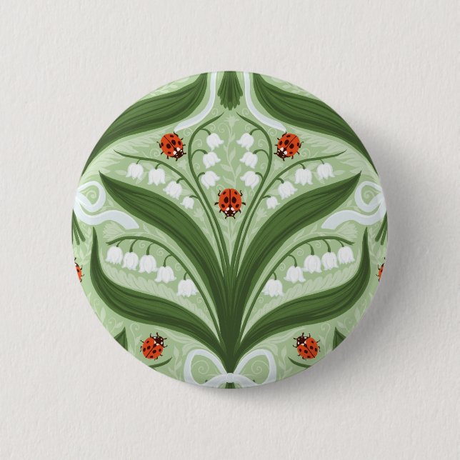 Lily des Tals und ladybugs Symmetrie in grün, Button (Vorderseite)