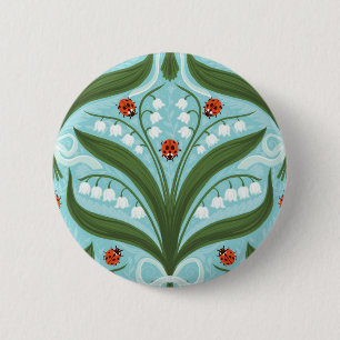Lily des Tals und ladybugs Symmetrie in grün, Button