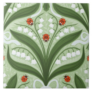 Lily des Tals und ladybugs Symmetrie in grün, Fliese