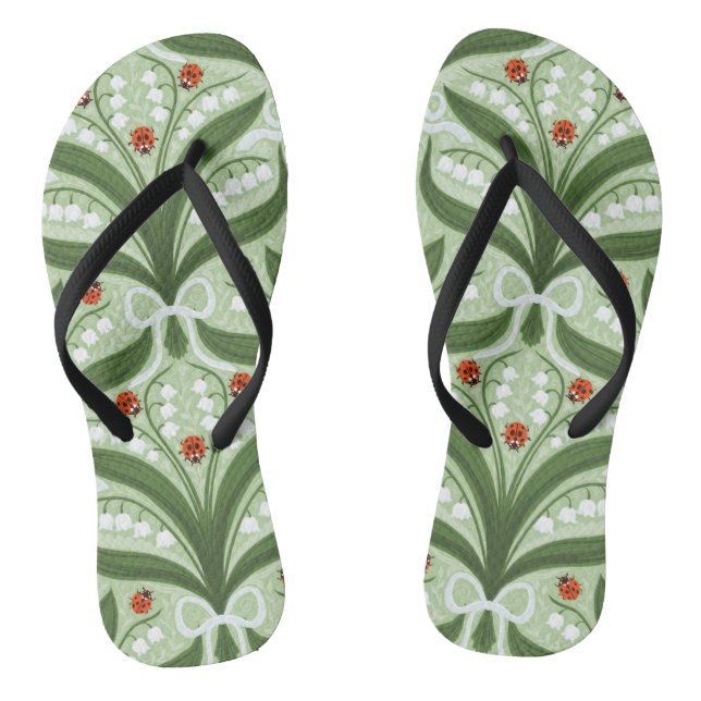 Lily des Tals und ladybugs Symmetrie in grün, Flip Flops (Fußbett)