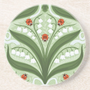 Lily des Tals und ladybugs Symmetrie in grün, Getränkeuntersetzer