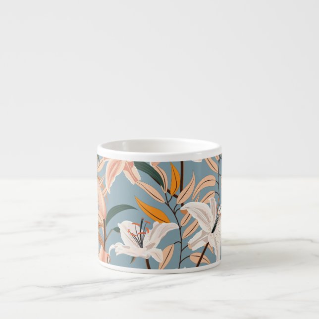 Lily Floral Blue Vintag Print Espressotasse (Vorderseite)
