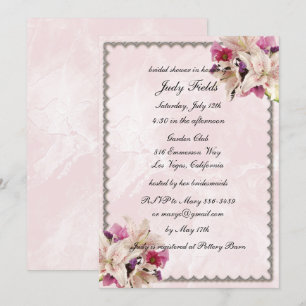 Lily Floral Pink Marble Wedding Brautparty Einladung