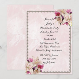 Lily Floral Pink Marble Wedding Junggeselinnen-Abs Einladung