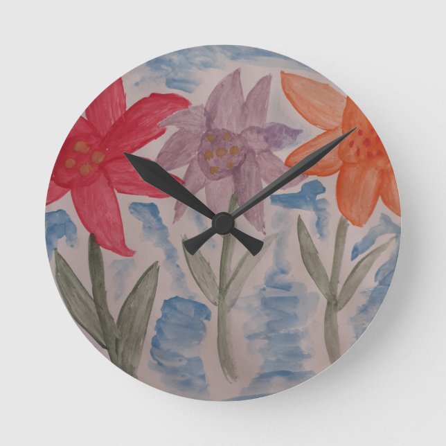 Lily Flowers Runde Wanduhr (Vorderseite)