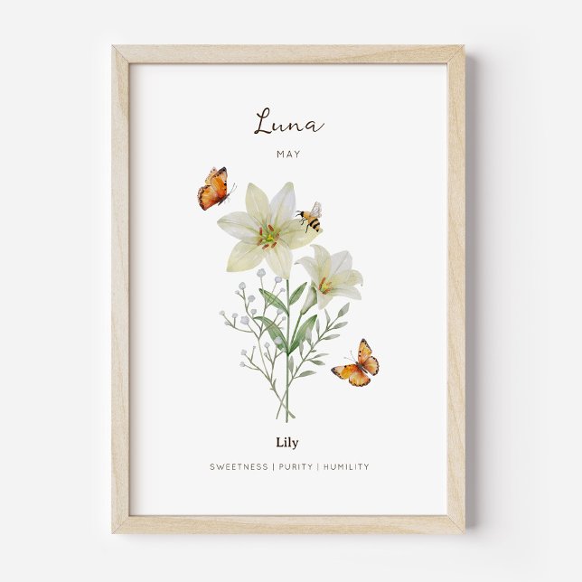 Lily-Geburtsmonats-Blumenposter Poster (Example of lily birth flower poster once framed. )