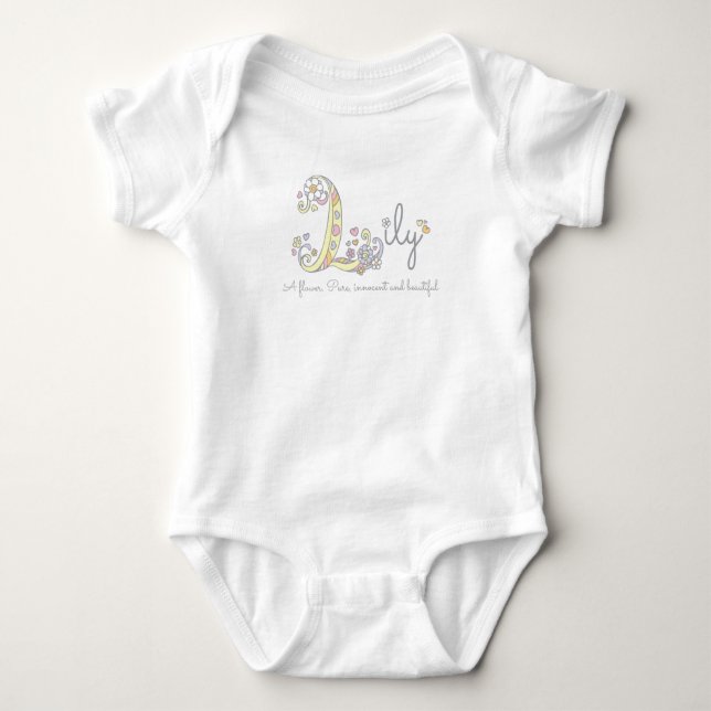 Lily Girls Name bedeutet L Monogramm Herz Baby Strampler (Vorderseite)