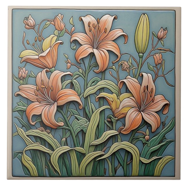 Lily - Kunsthandwerk Keramik Tile Fliese (Vorderseite)