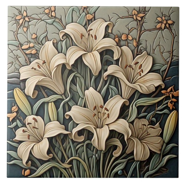 Lily - Kunsthandwerk Keramik Tile Fliese (Vorderseite)