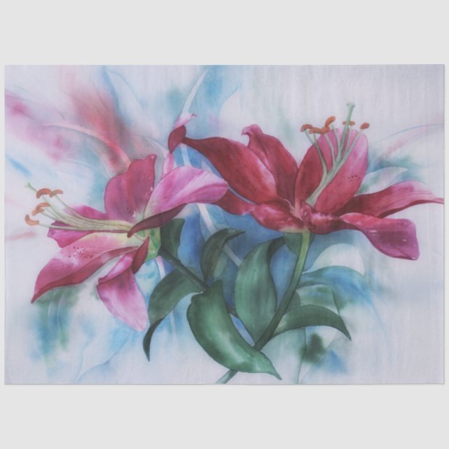 Lily Lilies Watercolor Art Decoupage Tissue Paper Seidenpapier (Vorderseite)